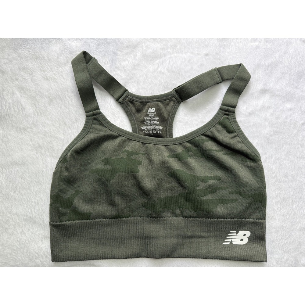 New Balance Womens Green Camo Seamless Racerback Sports Bra WB01040 Size Medium